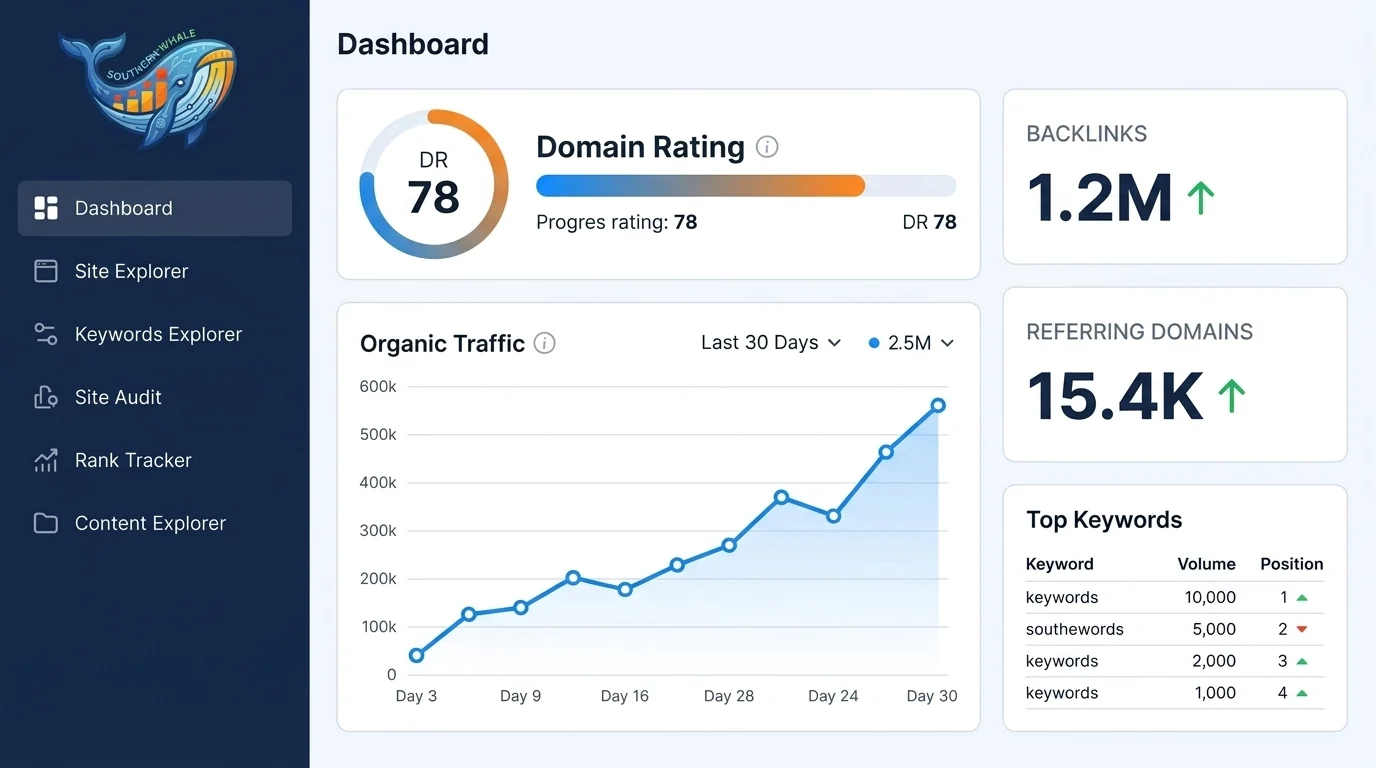 Ahrefs Logo และ Dashboard Overview