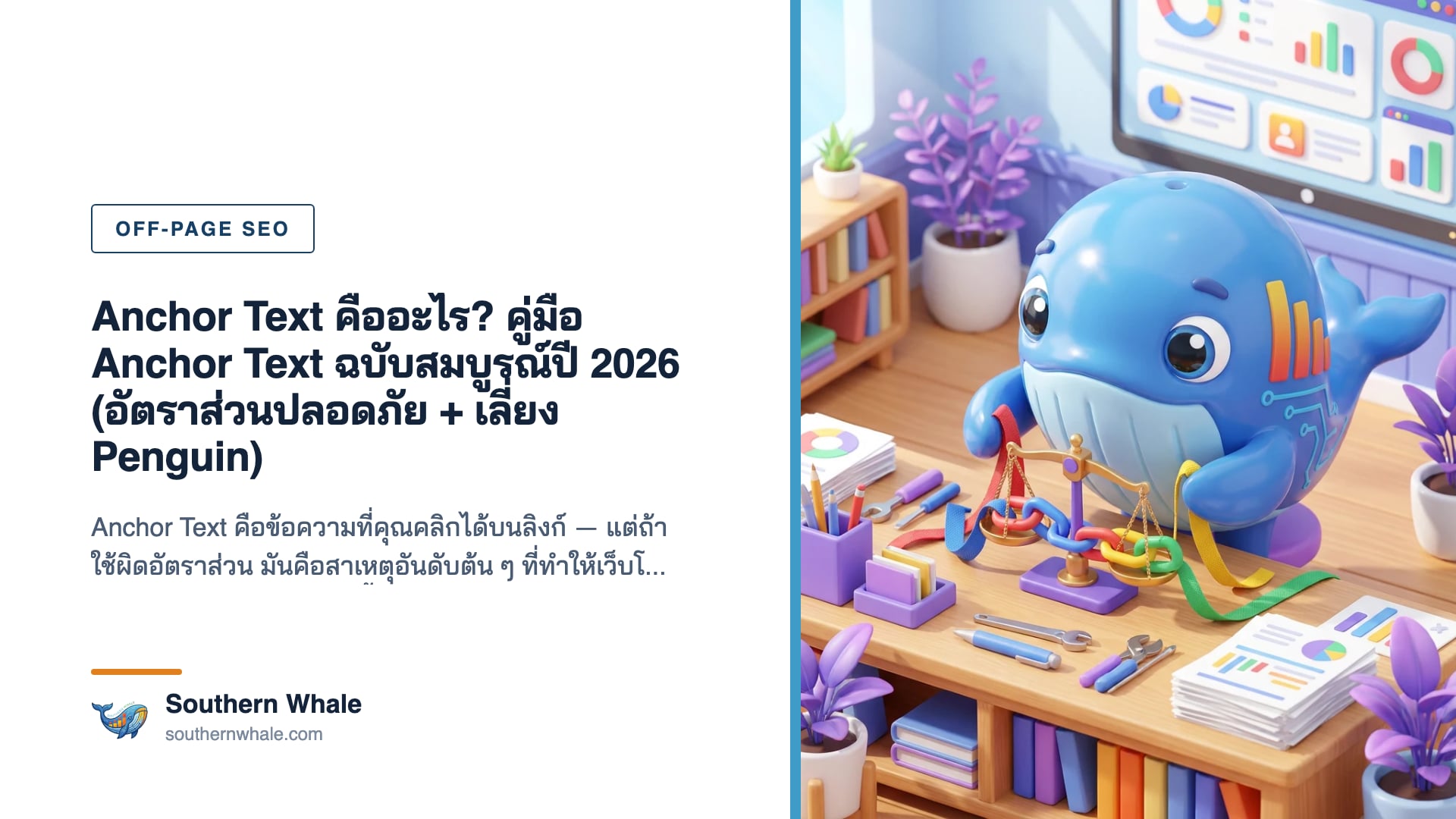 แผนภาพ Anchor Text แสดงประเภท exact match, branded, naked URL และอัตราส่วนที่ปลอดภัย