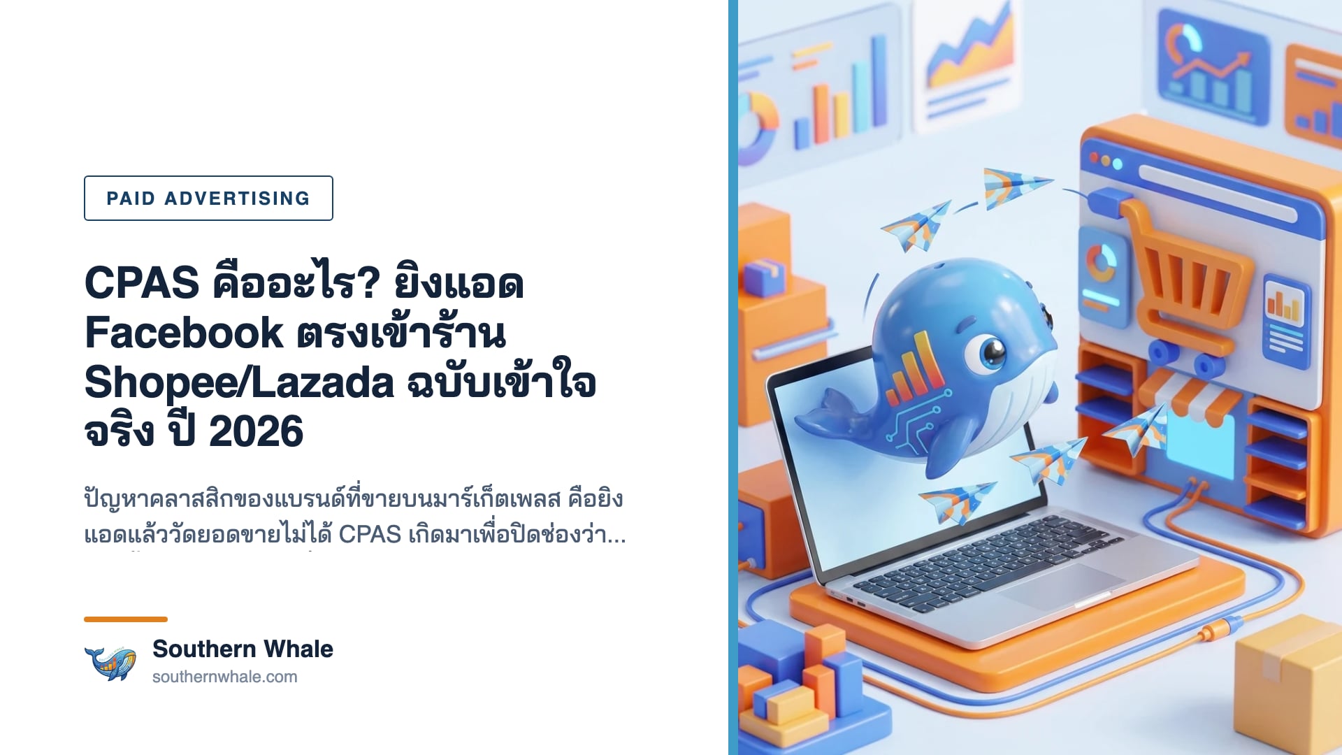 แผนภาพการทำงานของ CPAS โฆษณา Facebook ที่ลิงก์ตรงเข้าหน้าสินค้าบน Shopee และ Lazada