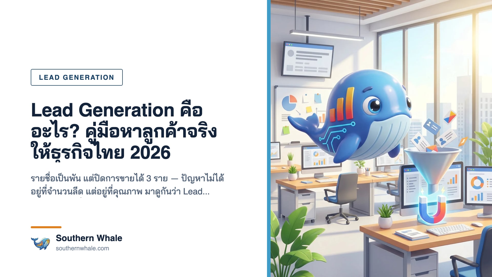 ภาพประกอบระบบ Lead Generation แสดงเส้นทางจากผู้เข้าชมเว็บไซต์สู่ลูกค้าจริงของธุรกิจไทย