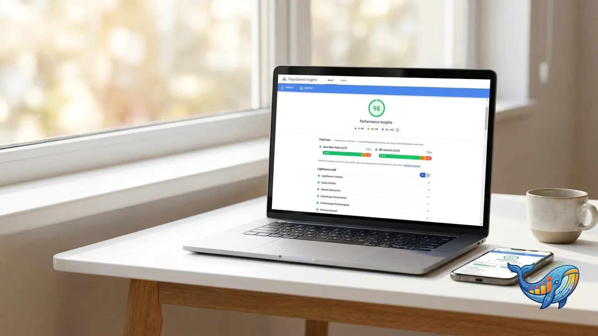 Google PageSpeed Insights dashboard แสดง score และ Core Web Vitals