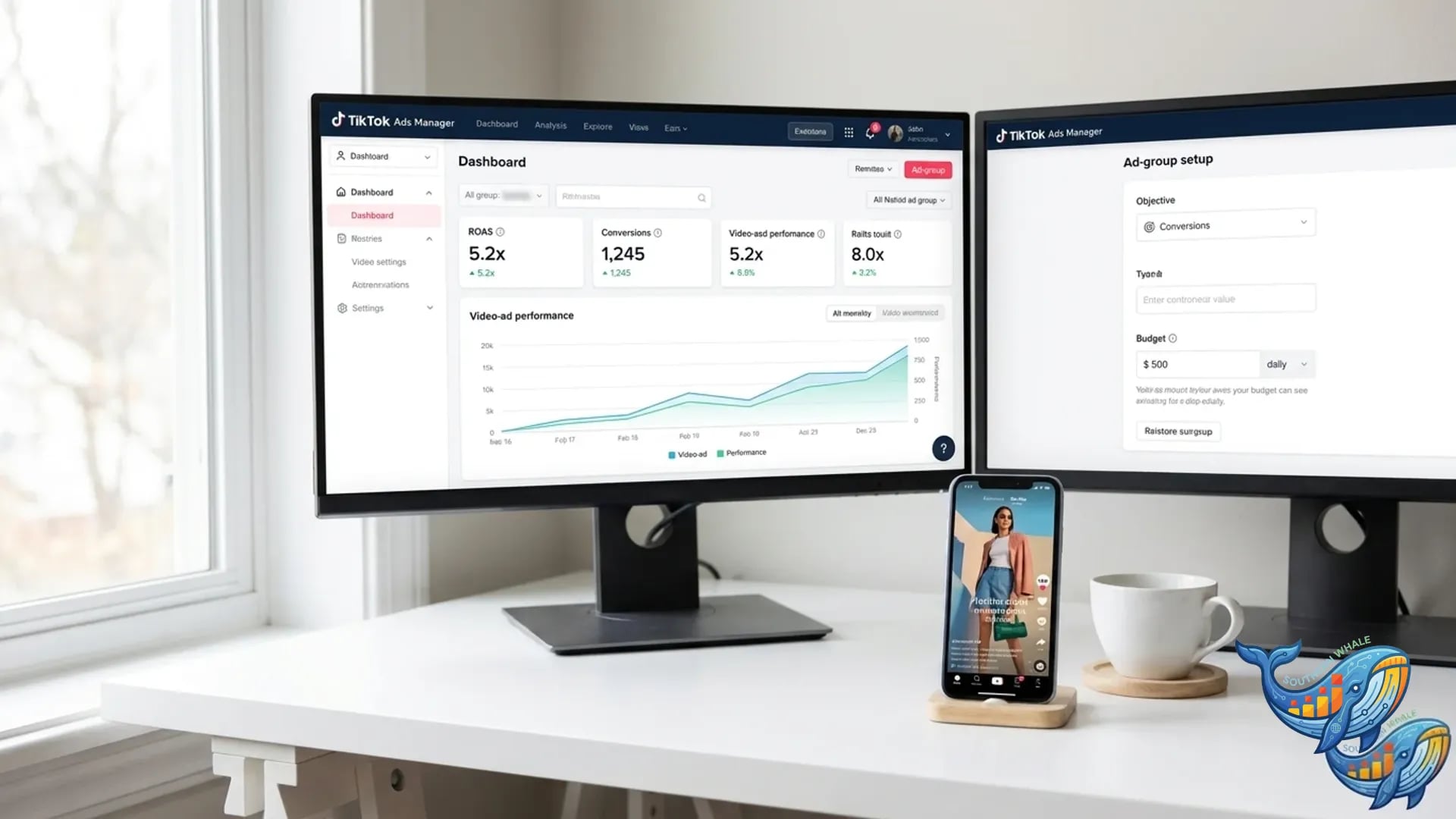 TikTok Ads Manager dashboard แสดง Video Ad Performance พร้อม ROAS และ Conversions