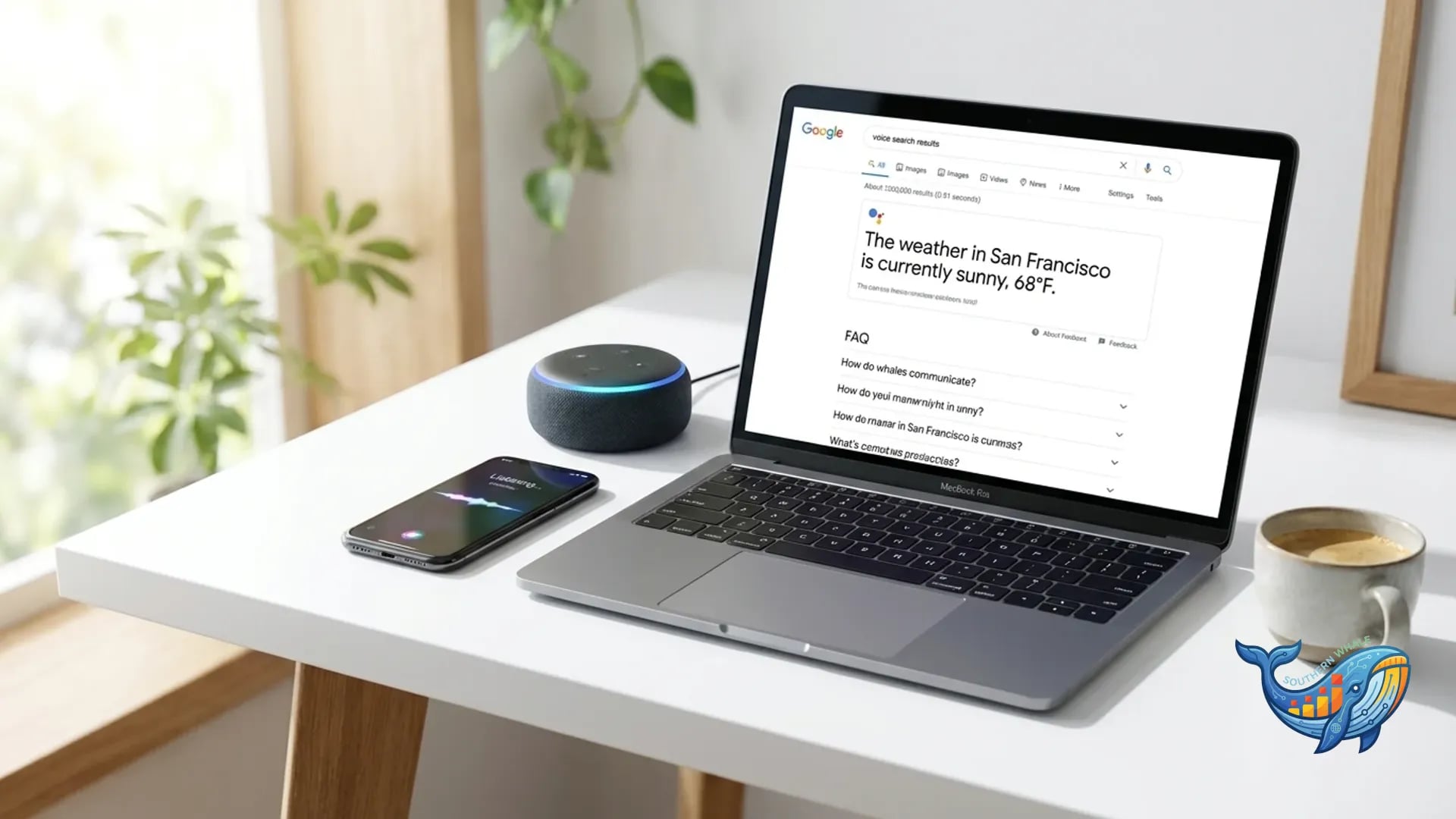 Voice Search SEO diagram — Google Assistant, Siri, Alexa rankings