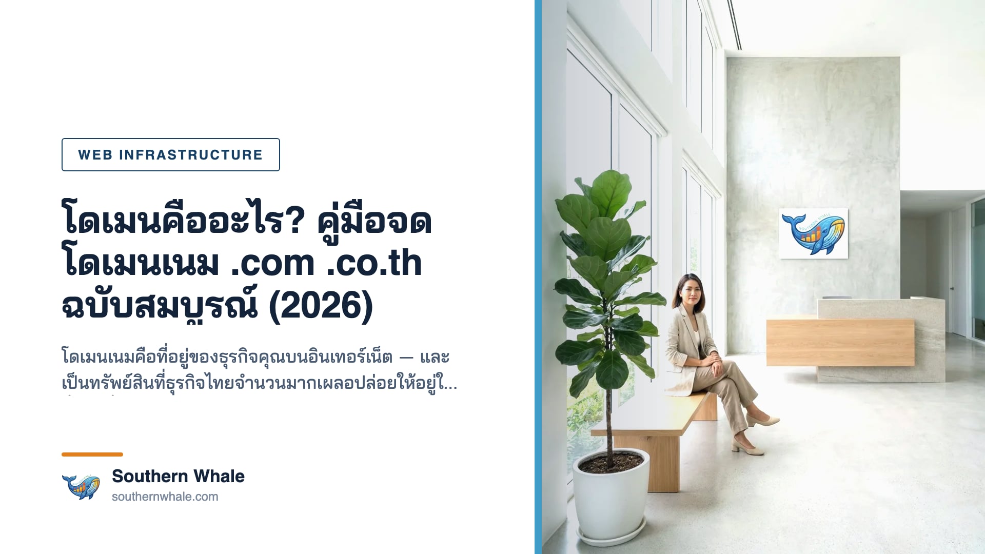 แผนภาพโครงสร้างชื่อโดเมน แสดงส่วน subdomain, ชื่อโดเมน และนามสกุลโดเมน TLD เช่น .com และ .co.th