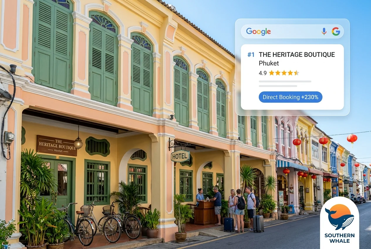Mid-sized hotel in Phuket province at night — SEO case study