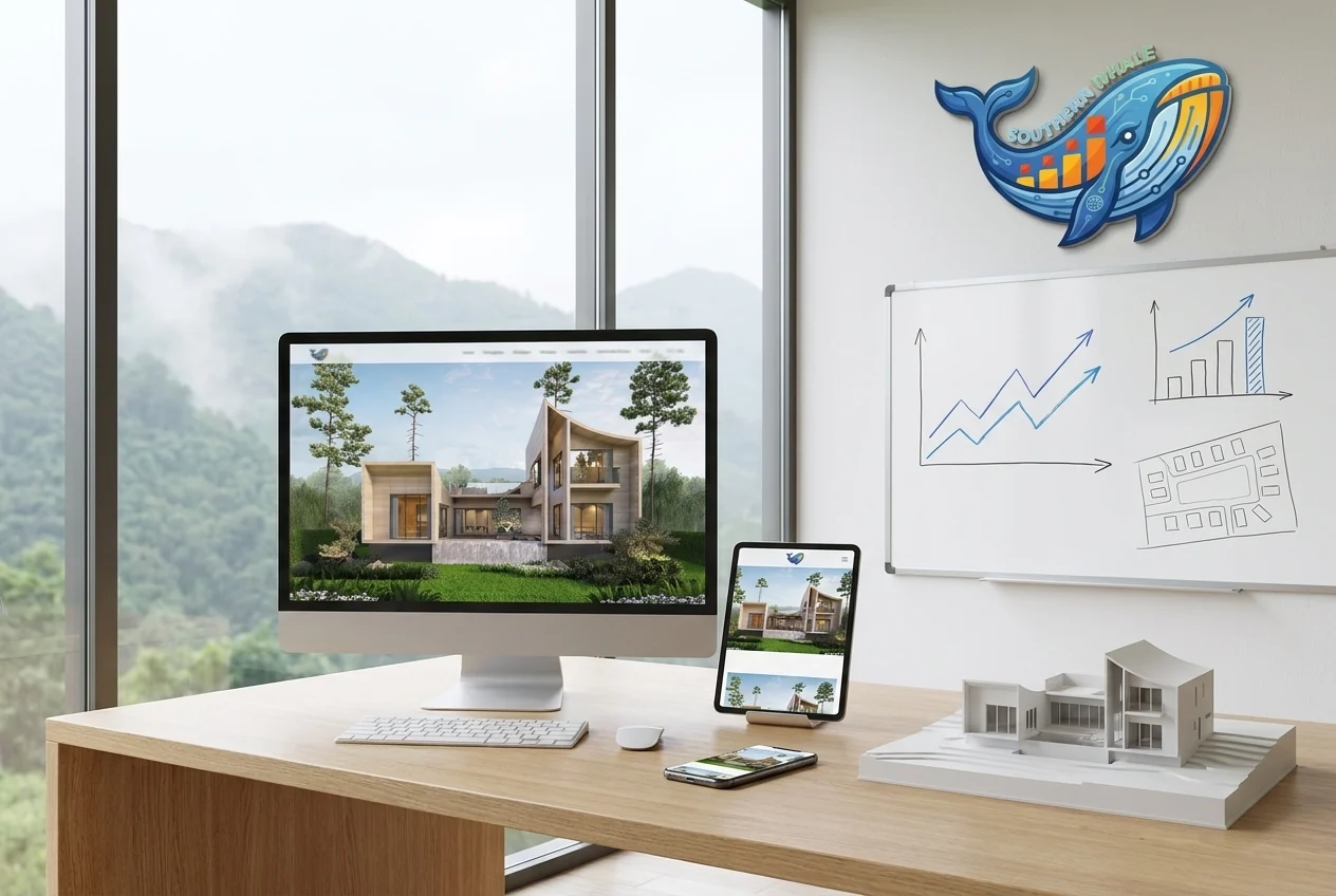 Illustration of website planning for a pool villa holiday home development